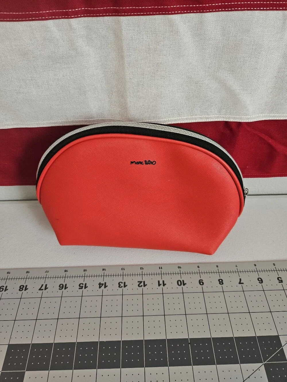 Marc Tetro cosmetic bag Red w terrier pup Stripes Dog